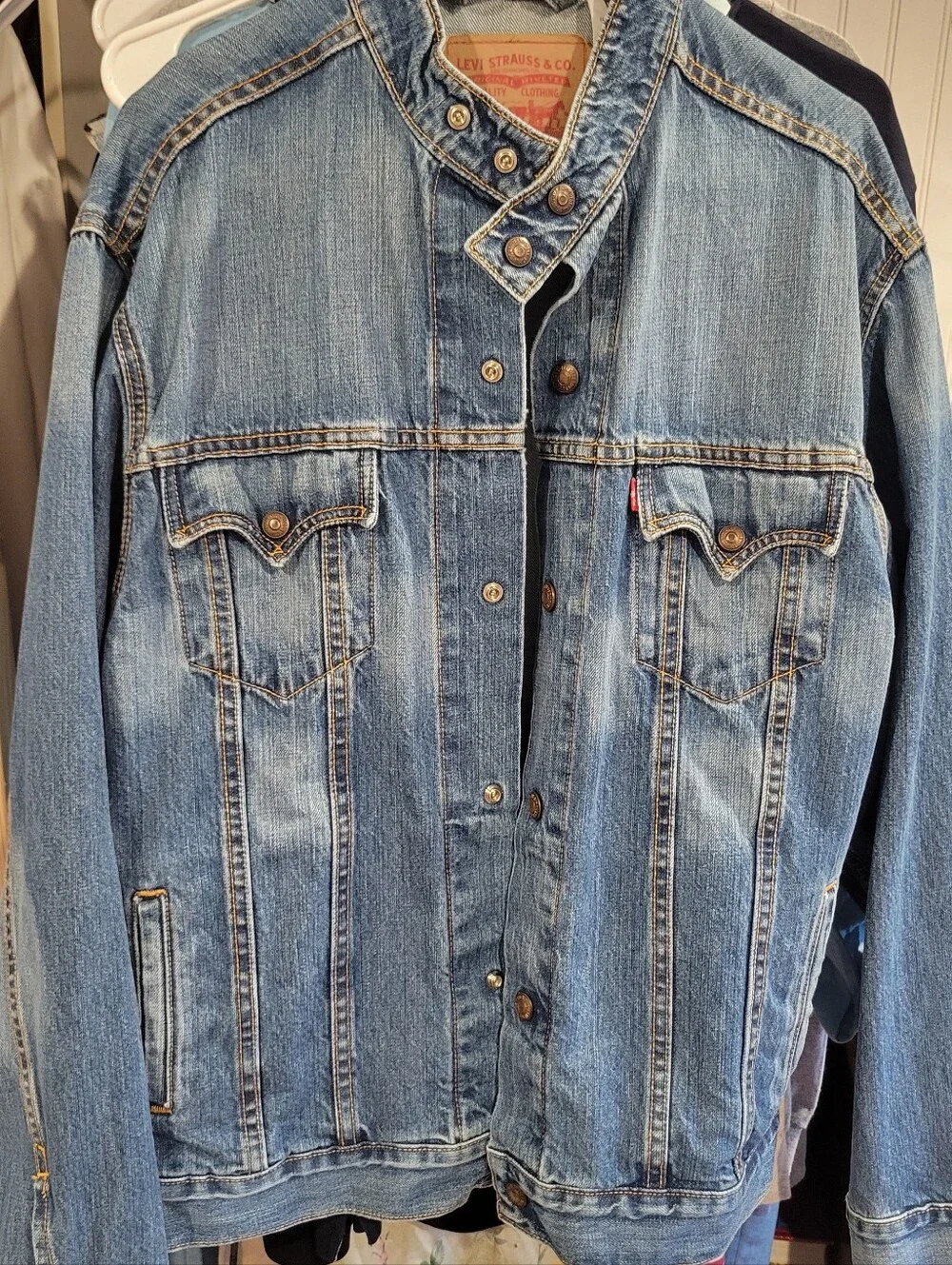 Levi's Light Blue Denim Shirt Jacket with Stand Collar - Picture 13 of 13